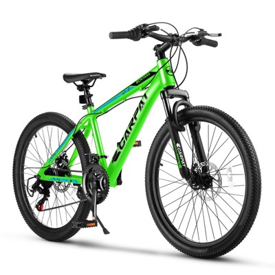 Infurnic Bicycles Mountain Bike Bicycle for Adults, Aluminium Frame Bike 21-Speed with Disc Brake, Green, 66*24.4*36