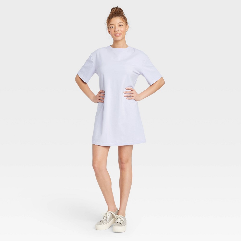 Size Medium Women's Elbow Sleeve Knit T-Shirt Dress - A New Day Light Purple 