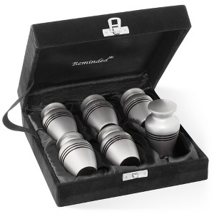 Reminded  Small Cremation Keepsake Urns for Human Ashes, Stripe Miniature Urn Set with Velvet Case and Bags - 1 of 4