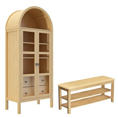 72" H Modern Farmhouse Auto Sensor Light Arched Cabinet with Shoe Rack Bench