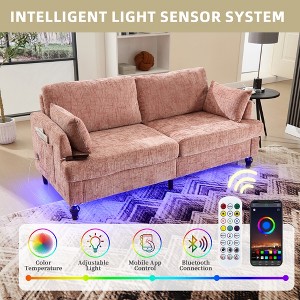 MOONMISS chenille 2-seater wood-legged sofa with LED light, USB charging port and storage bag Living room Bedroom Study room - 1 of 4