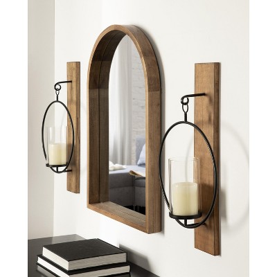 Rustic Brown Wood and Metal Wall Sconce with Glass Cylinder