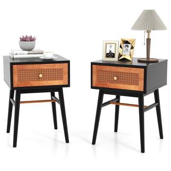 Tangkula Set of 2 Nightstand Bedside End Table Solid Wood Legs