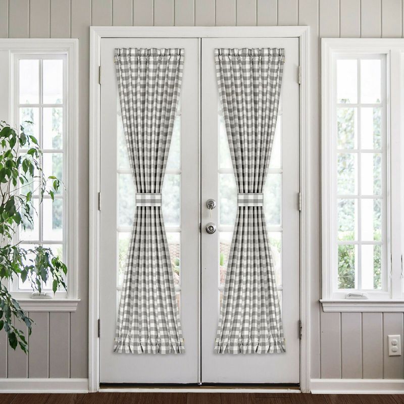 Kate Aurora Plaid Country Farmhouse French Door Curtain Panel With Matching Tieback, 1 of 8
