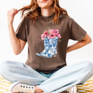 Simply Sage Market Cowboy Boots Floral Garment Dyed Tee - 1 of 4