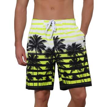 Lars Amadeus Men's Color Block Tropical Trees Printed Striped Beach Shorts