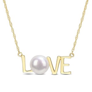 EVERLY JEWELRY | 10K Yellow Gold 7-7.5mm Cultured Freshwater Pearl "LOVE" Pendant with Chain - 17 inch - 1 of 4