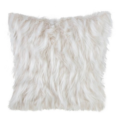 18"x18" Faux Fur Square Throw Pillow Ivory - Saro Lifestyle