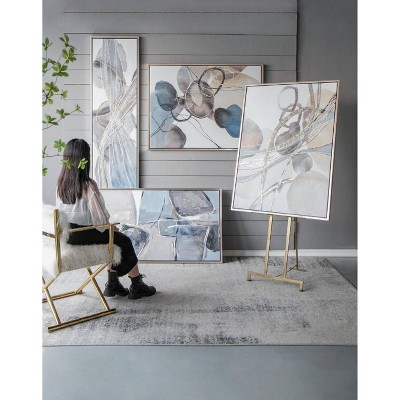 Tall Abstract Framed Oil Paintings in Purple, Gold, and Blue