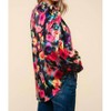 Women's Satin Floral Bubble Sleeve Blouse - Haptics - 2 of 3