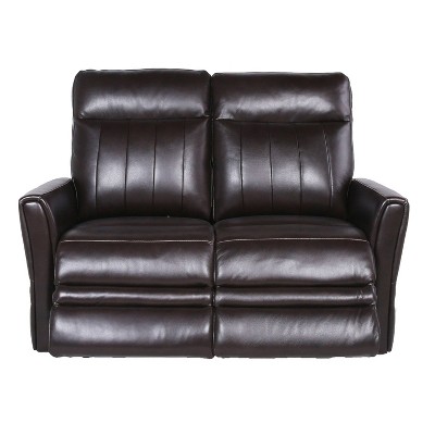 Brown Faux Leather Power Reclining Loveseat with Storage