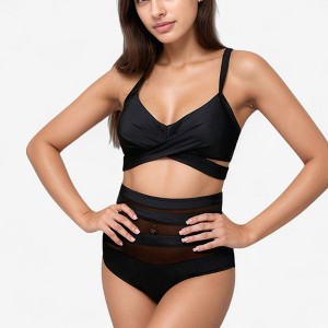 Anna-Kaci Swim Women's Wrap Bikini Top with Mesh High Waist Bottom for Sleek and Modern Two-Piece Swimsuit Look - 1 of 4