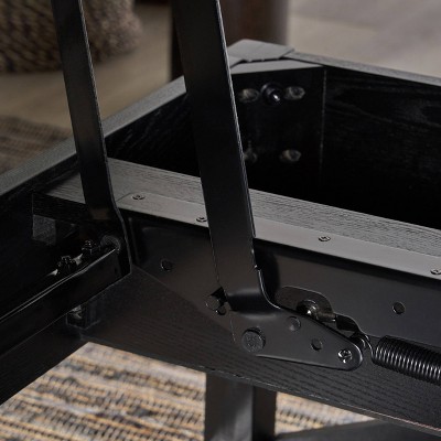 Black Farmhouse Faux Wood Lift-Top Coffee Table with Storage