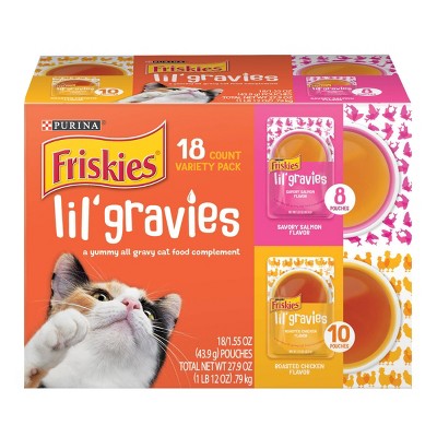 Friskies Lil Gravies Salmon & Roasted Chicken Flavors Wet Cat Food Complements - 1.55oz/18ct Variety Pack