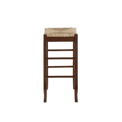 Elegant Cappuccino Hardwood 29" Square Rush Bar Stool