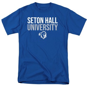 Seton Hall University Official Stacked Short Sleeve Mens Cotton T Shirt, Royal - 1 of 4