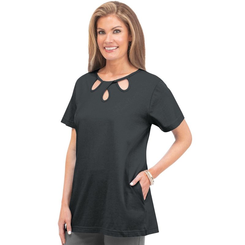 Collections Etc Stylish Cut-Out Scoop Neckline Short Sleeve Tunic, 3 of 5