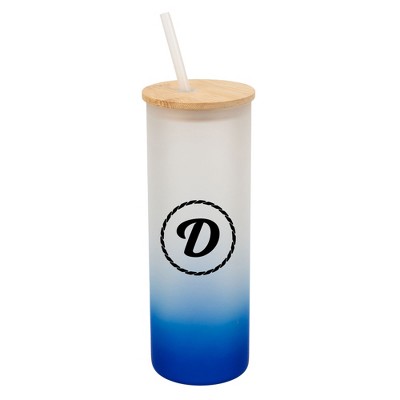 Elanze Designs D Monogram Letter Initial Rope Circle Wrap-Around Design 25 Ounce Frosted Gradient Glass On-The-Go Coffee Travel Skinny Tumbler Mug