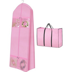 2 Pack 70" Portable Wedding Dress Garment Bags, 8'' Gusseted Covers with Bride Tote & 4 Pockets - 1 of 4