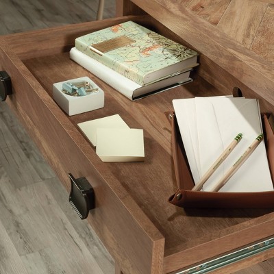 Small Brown Wood Credenza with Drawers and Keyboard Tray