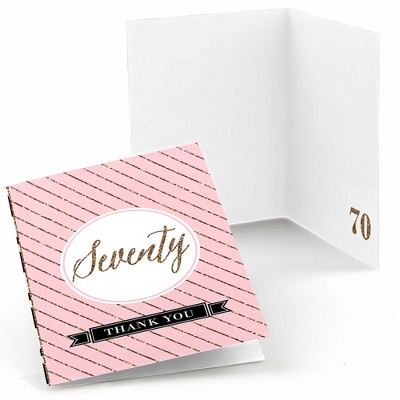 Big Dot of Happiness Chic 70th Birthday - Pink, Black and Gold - Birthday Party Thank You Cards (8 count)