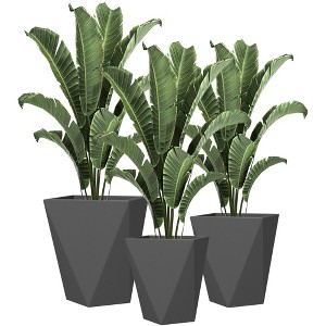 Okak Geometric Planters 3 Pack with Drainage Holes (S+M+L) Modern Indoor/Outdoor Pots for Balcony, Front Door - 1 of 4