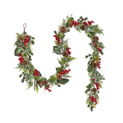 HGTV 9' Decorated Mixed Greenery with Berries Christmas Artificial Garland