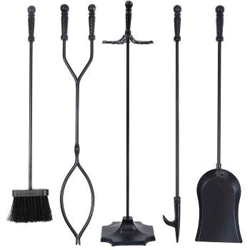 Buy EveryMomentCounts 5 Pieces Fireplace Tools Set Wrought Iron Fire Place  Kit Wood Stove Hearth Tools Holder with Handles for Indoor Outdoor Modern  Hand Tool Poker Tongs Shovel Brush Sets Black Online