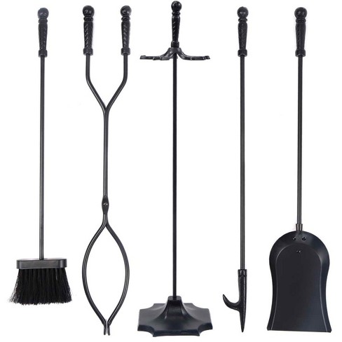 5-piece Fireplace Tool Set And Log Rack - Mission-style Firewood Holder  With Shovel, Broom, Tongs, And Poker For Hearth By Lavish Home (matte  Black) : Target