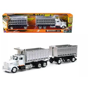 New Ray Kenworth W900 Dump Truck with Twin Dump Body White and Chrome "Long Haul Trucker" Series 1/43 Diecast - 1 of 3