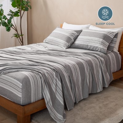 Twin Heather Charcoal Stripe Microfiber Sheet Set