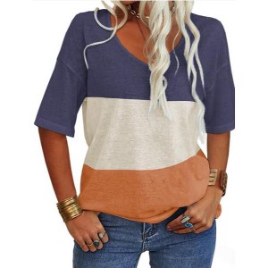 Imily Bela Women's Fashion V-Neck T-Shirt with Short Sleeves and Color-Block Basic Top - 1 of 3