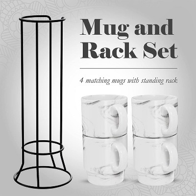 American Atelier Ceramic Mug & Rack Set, 4 Ceramic Cups & Standing
