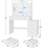 Usikey Large Vanity Desk with Mirror & Lights, Makeup Vanity Table with 6 Drawers, 4 Open Storage Shelves, Vanity Desk Set with Stool, White - 4 of 4