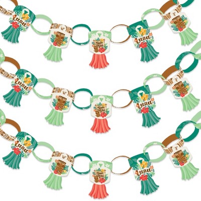 Big Dot of Happiness Tropical Luau - 90 Chain Links and 30 Paper Tassels Decoration Kit - Hawaiian Beach Party Paper Chains Garland - 21 feet