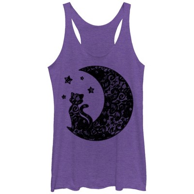 Women's Lost Gods The Cat In The Moon Lace Print Racerback Tank Top ...