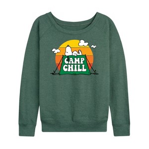 Women's - Peanuts - Camp Chill Lightweight French Terry Wide Neck Long Sleeve Shirt - 1 of 4