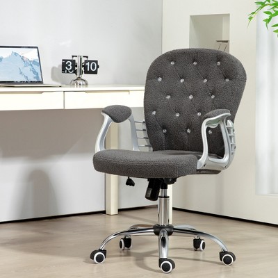 Vynxaria Teddy Fleece Home Office Chair, Button Tufted Desk Chair with Padded Armrests, Adjustable Height and Swivel Wheels