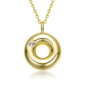 Kids' 14K gold plated necklace with white swarovski crystal initial pendant in bubble letter design - 1 of 3