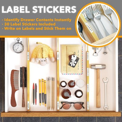 Set of 6 Adjustable Bamboo Drawer Dividers with Labels