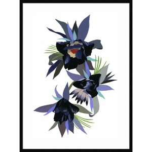 Amanti Art 31" x 41" Black imaginary flower by Hiroyuki Izutsu Wood Framed Wall Art Print: Modern Botanical Lithograph, Acrylic Finish - 1 of 3