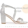 Perphy Women's Glitter Open Toe Criss Cross Strap Chunky Heel Sandals - 4 of 4