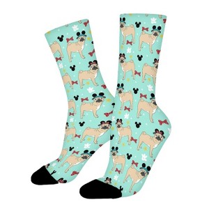 Pug Dog Mouse Ears Women Printed Crew Socks Funny Funky Socks Soft Polyester Novelty Gifts for Artists Men - 1 of 1
