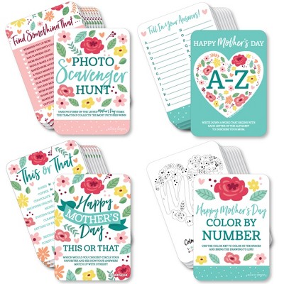 Big Dot of Happiness Colorful Floral Happy Mother's Day - 4 We Love Mom Party Games - 10 Cards Each - Gamerific Bundle