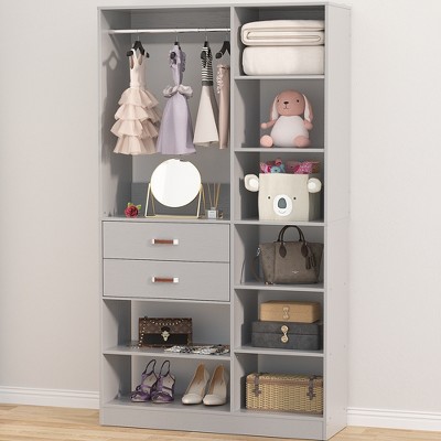 Aheaplus 40'' W Freestanding Closet System Walk-in Closet Organizer with Drawers and Hanging Rod