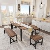 Dining Table Set for 4-6 with Benches, 63" Large Extendable Dining Room Table, Wooden Kitchen Table Set with Metal Frame MDF Board Natural Wood - 3 of 4