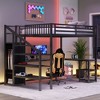Queen Size Loft Bed with L-Shaped Desk, Wardrobe, and LED Light - 3 of 4