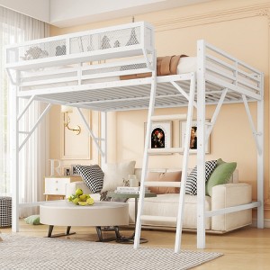 KWPZQEB Loft Bed with Ladder and Guardrail, Metal Loft Bed with Storage Shelves, Loft Bed for Kids Teens, Space Saving, No Box Spring Needed - 1 of 4
