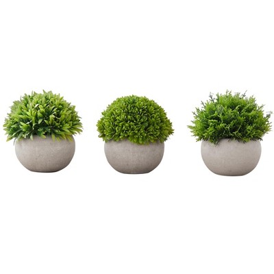 Set of 3 Green Faux Grass Plants in Gray Pots