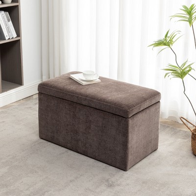 Fawn Brown Polyester Rectangular Storage Ottoman with Edge Stitching
